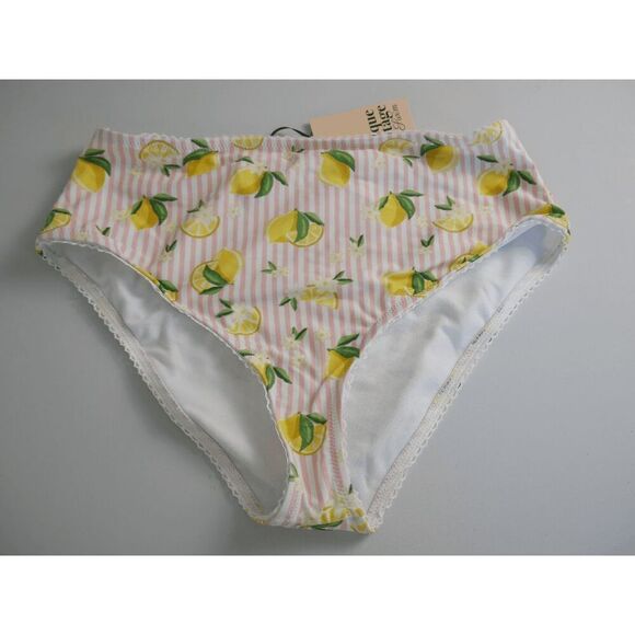 Unique Vintage Lemon Bikini Bottom | XL | High Waist | Pink Striped Pin-Up Swim - Picture 5 of 6
